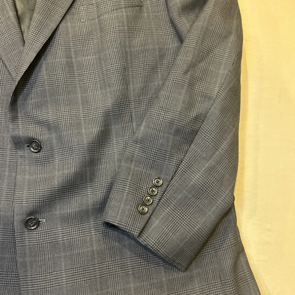 Jos A Bank 48 R Sport Coat 100% Wool Gray Glen Plaid Two Button‎ Lined Vented